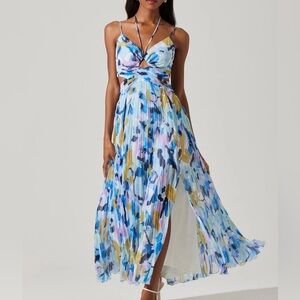 ASTR THE LABEL AQUATE DRESS AQUA BLUE MULTI